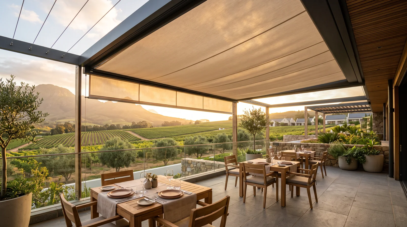 Pergola / TESS 512 Awning — installed in a real setting, Blind Solutions South Africa