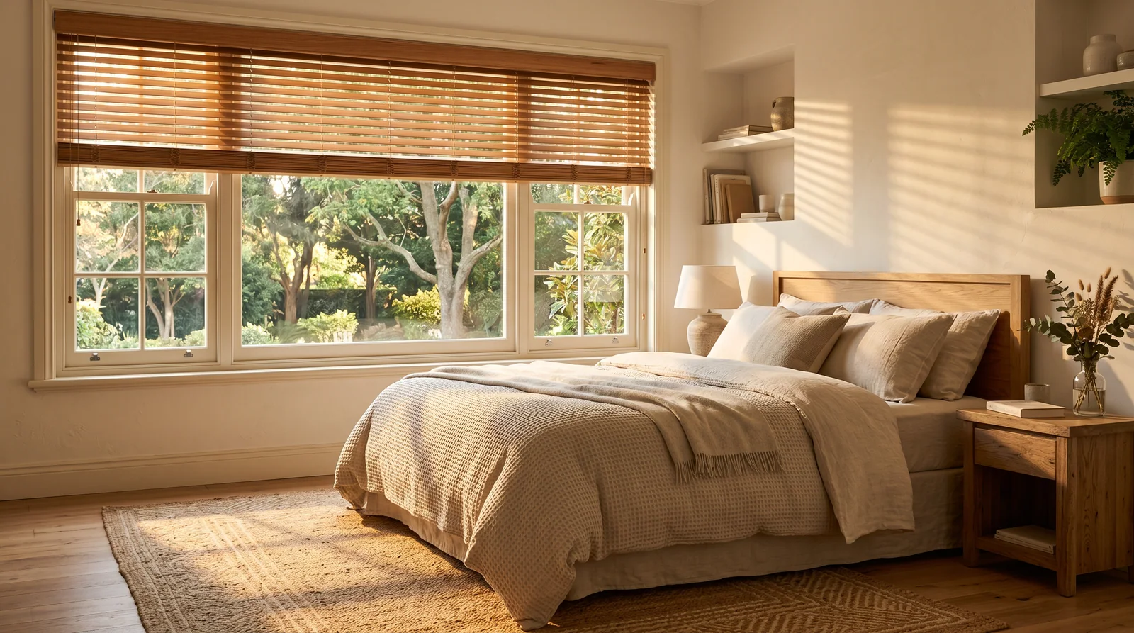 Wood Venetian / Bass Wood — in-room view, Blind Solutions South Africa